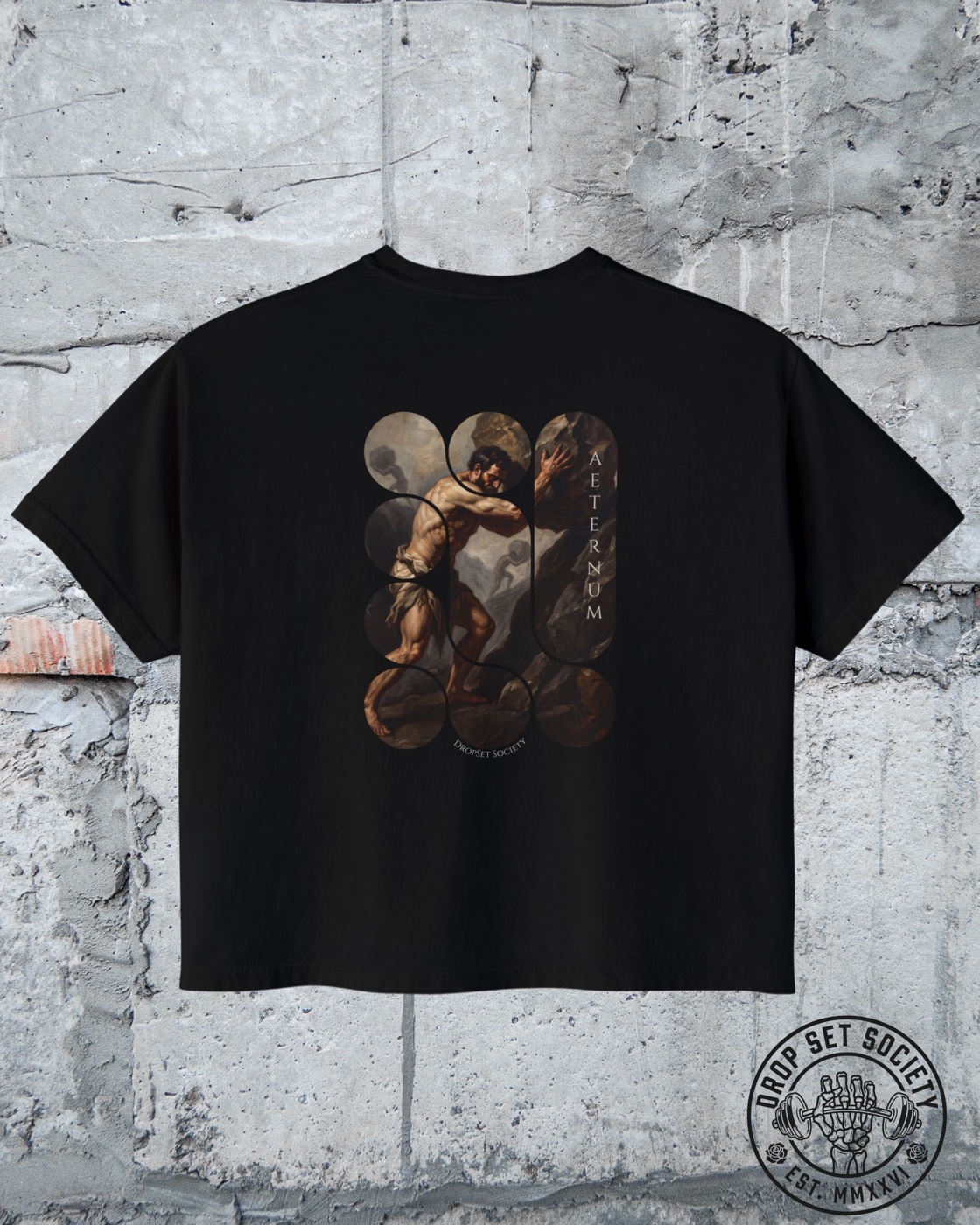 AETERNUM Sisyphus tee, black, baroque painting back graphic